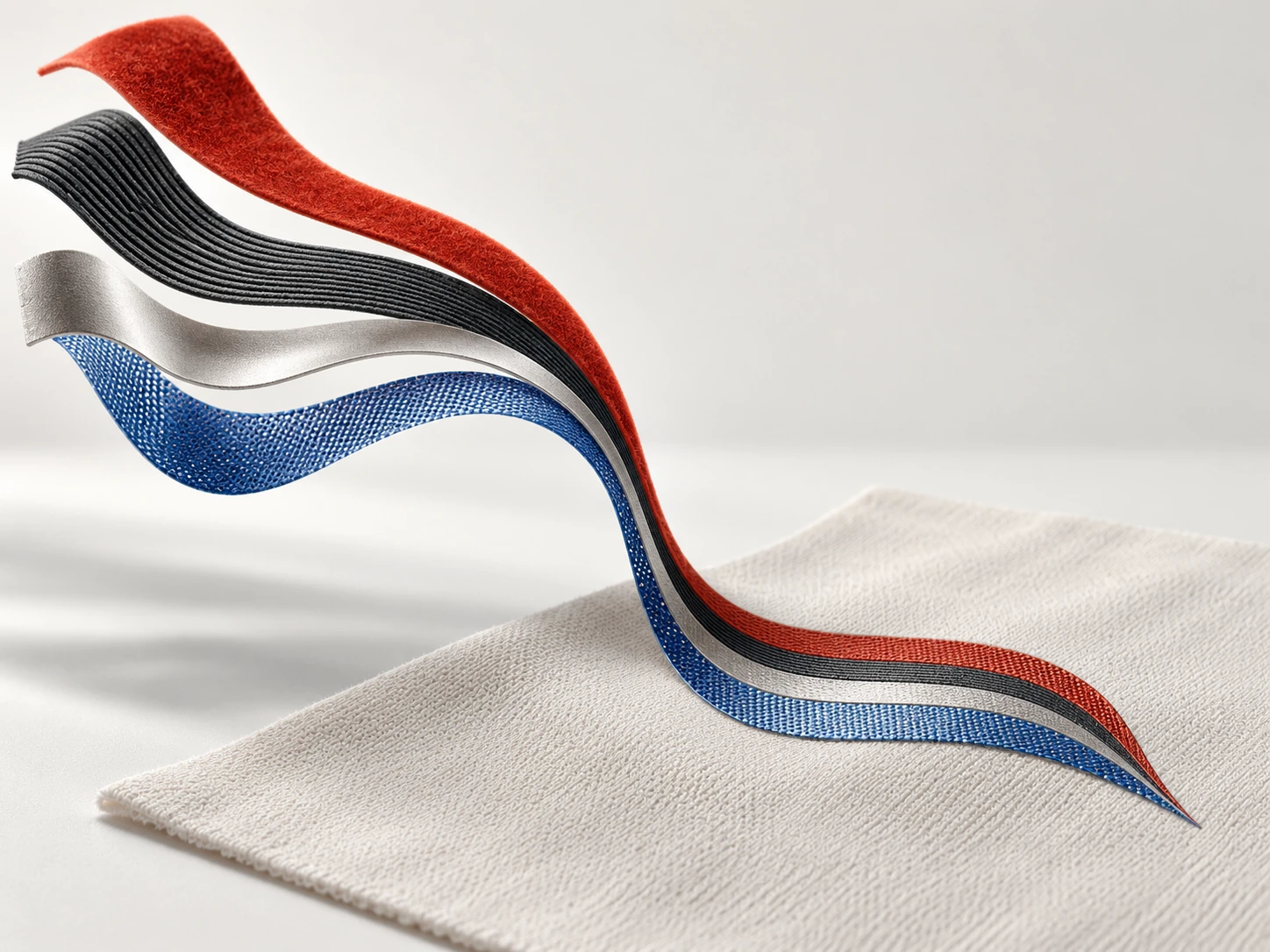 Contrasting craft textures converge into one graphic on ivory fabric.